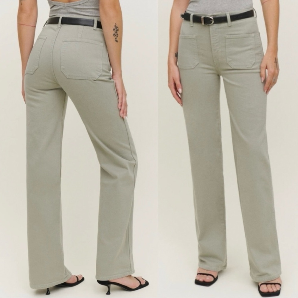 Reformation Alyssa High Rise Wide Leg Long Jeans In Moss Green
